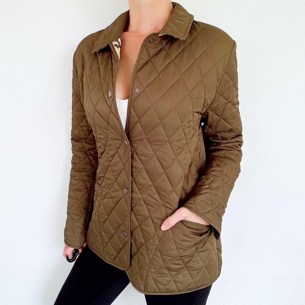 Burberry Olive Green/Brown? Quilted Jacket with House Check Lining - Picture 2 of 16